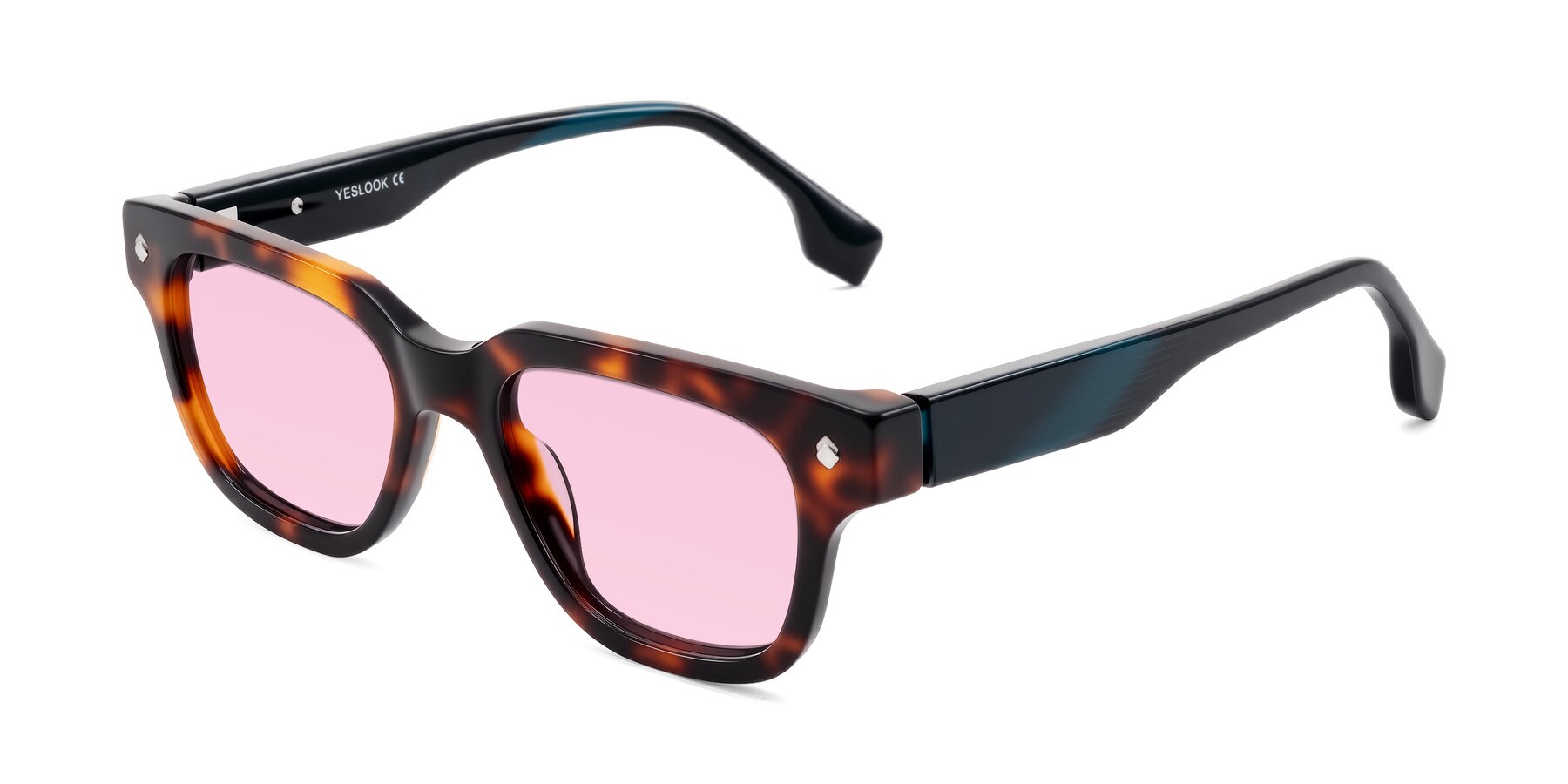 Angle of Jensen in Tortoise/Teal Striped with Light Pink Tinted Lenses