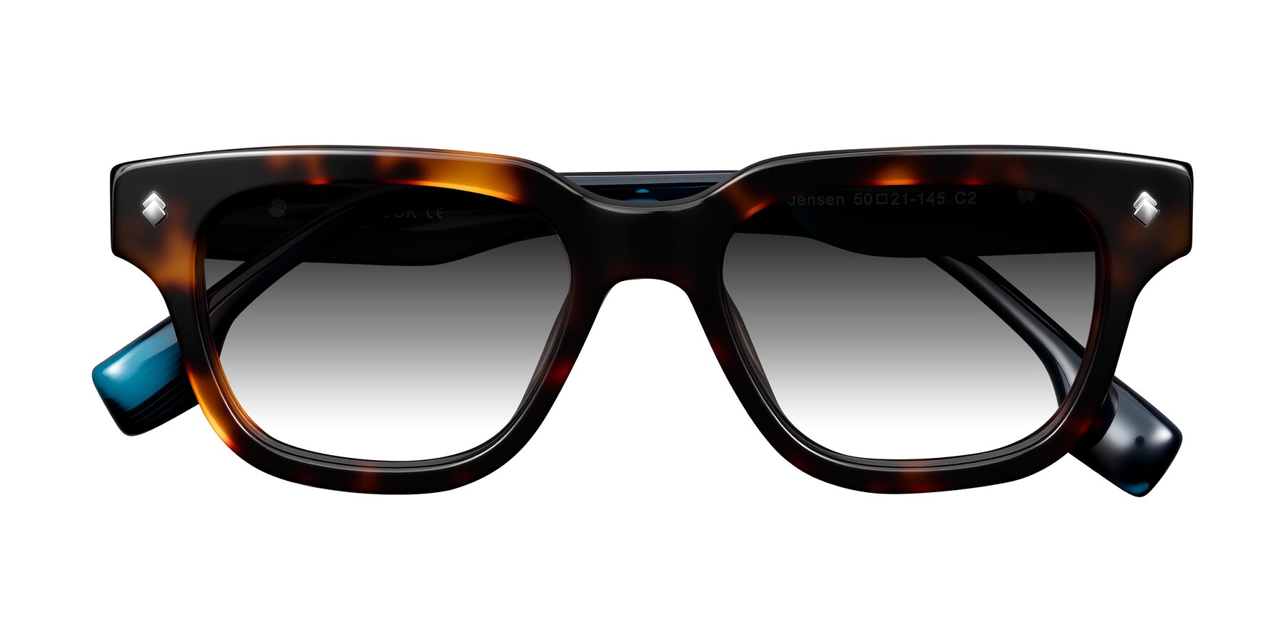 Folded Front of Jensen in Tortoise/Teal Striped with Gray Gradient Lenses