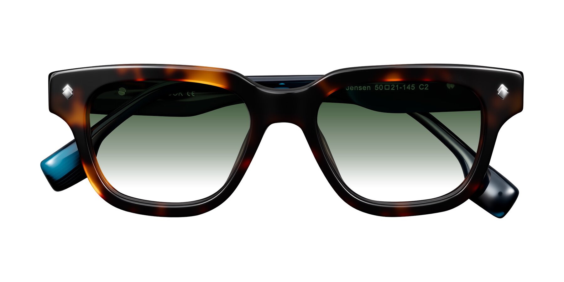 Folded Front of Jensen in Tortoise/Teal Striped with Green Gradient Lenses