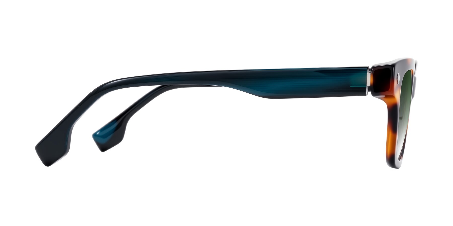 Side of Jensen in Tortoise/Teal Striped with Green Gradient Lenses