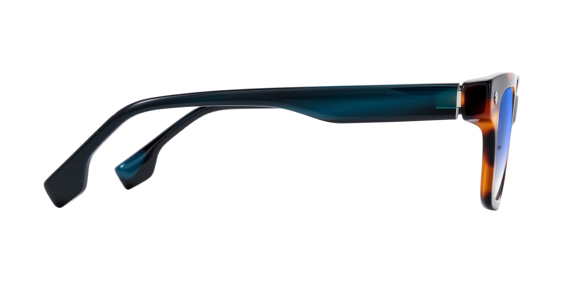 Side of Jensen in Tortoise/Teal Striped with Blue Gradient Lenses