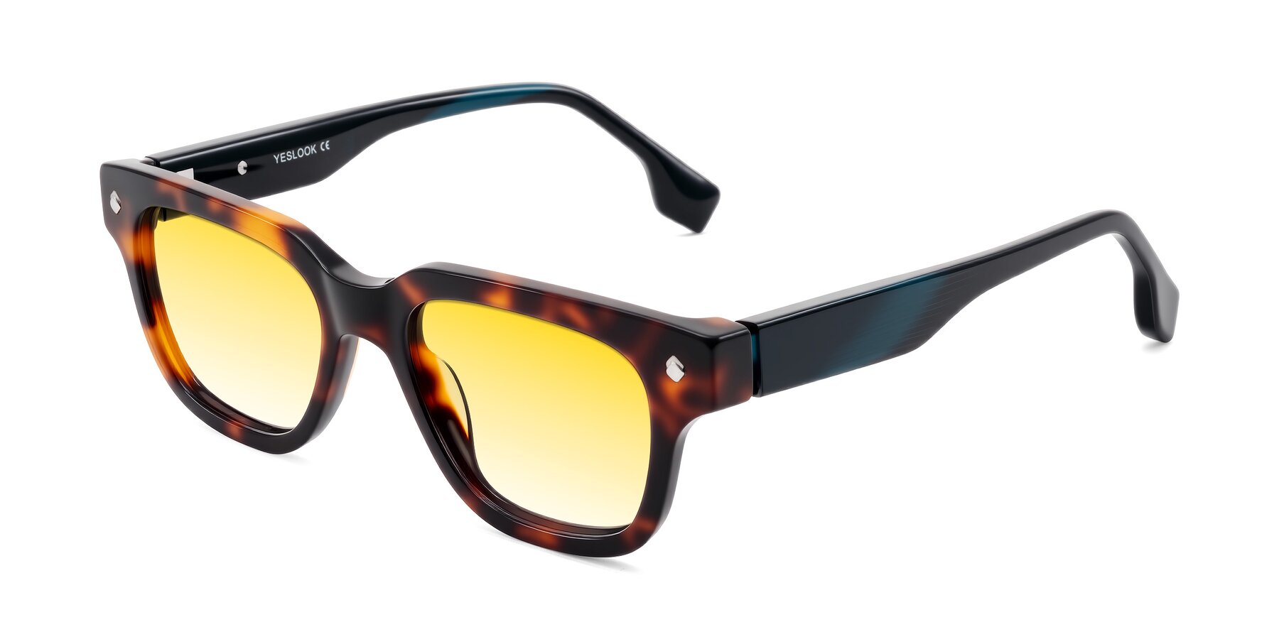 Angle of Jensen in Tortoise/Teal Striped with Yellow Gradient Lenses