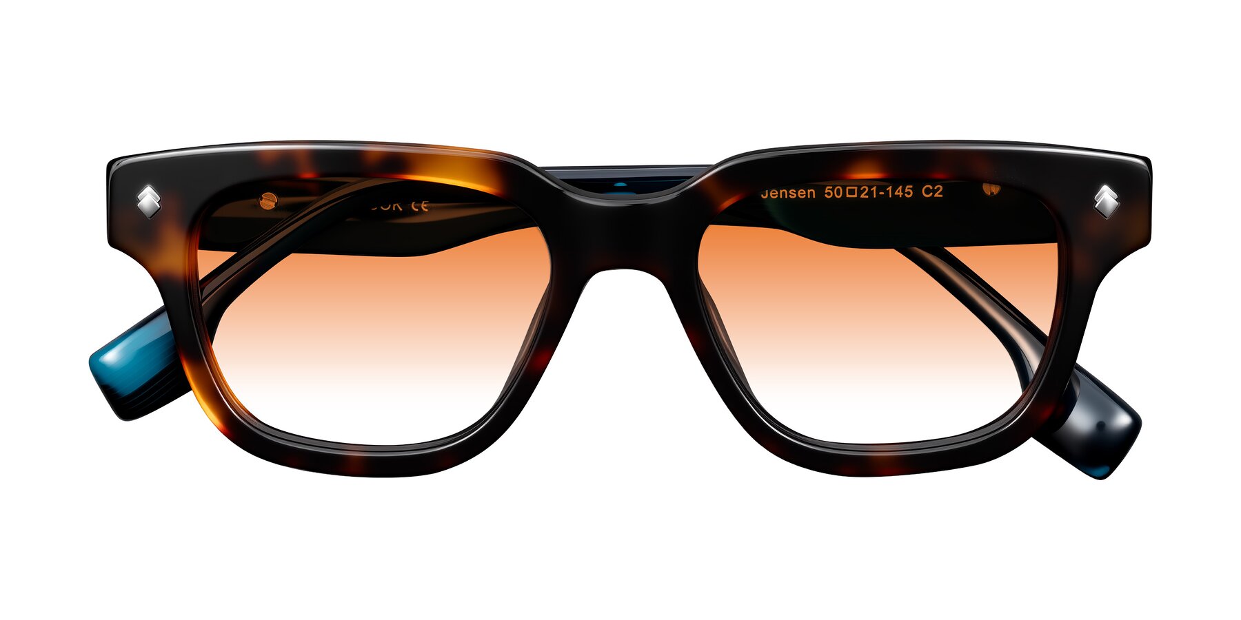Folded Front of Jensen in Tortoise/Teal Striped with Orange Gradient Lenses