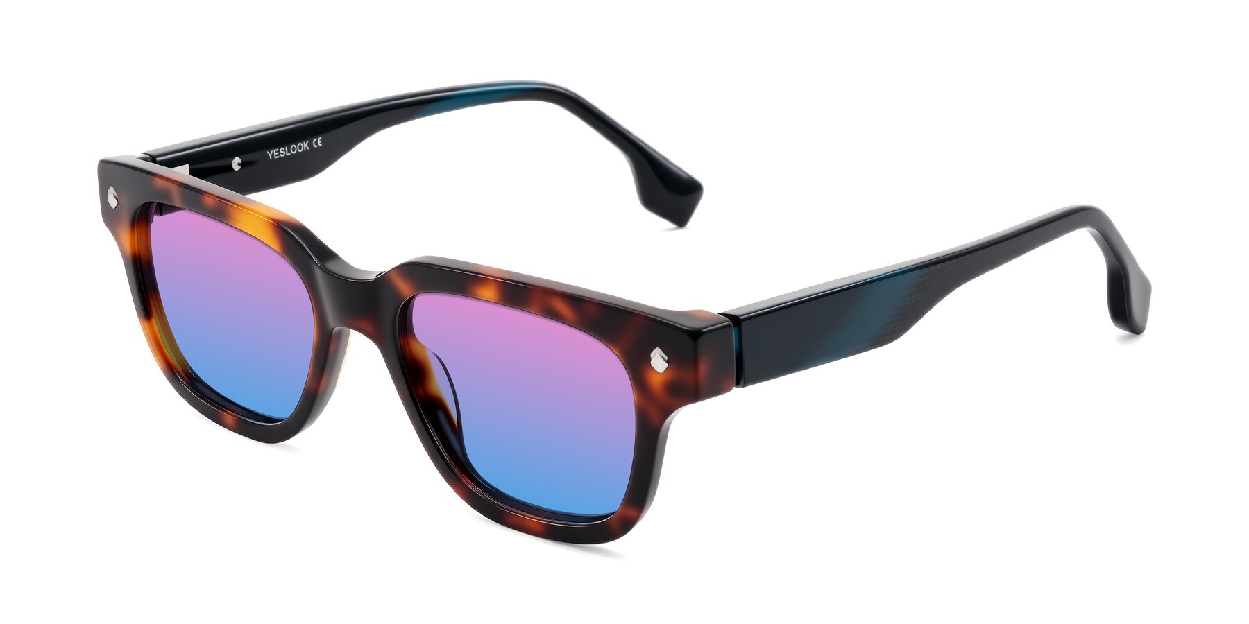 Angle of Jensen in Tortoise/Teal Striped with Pink / Blue Gradient Lenses