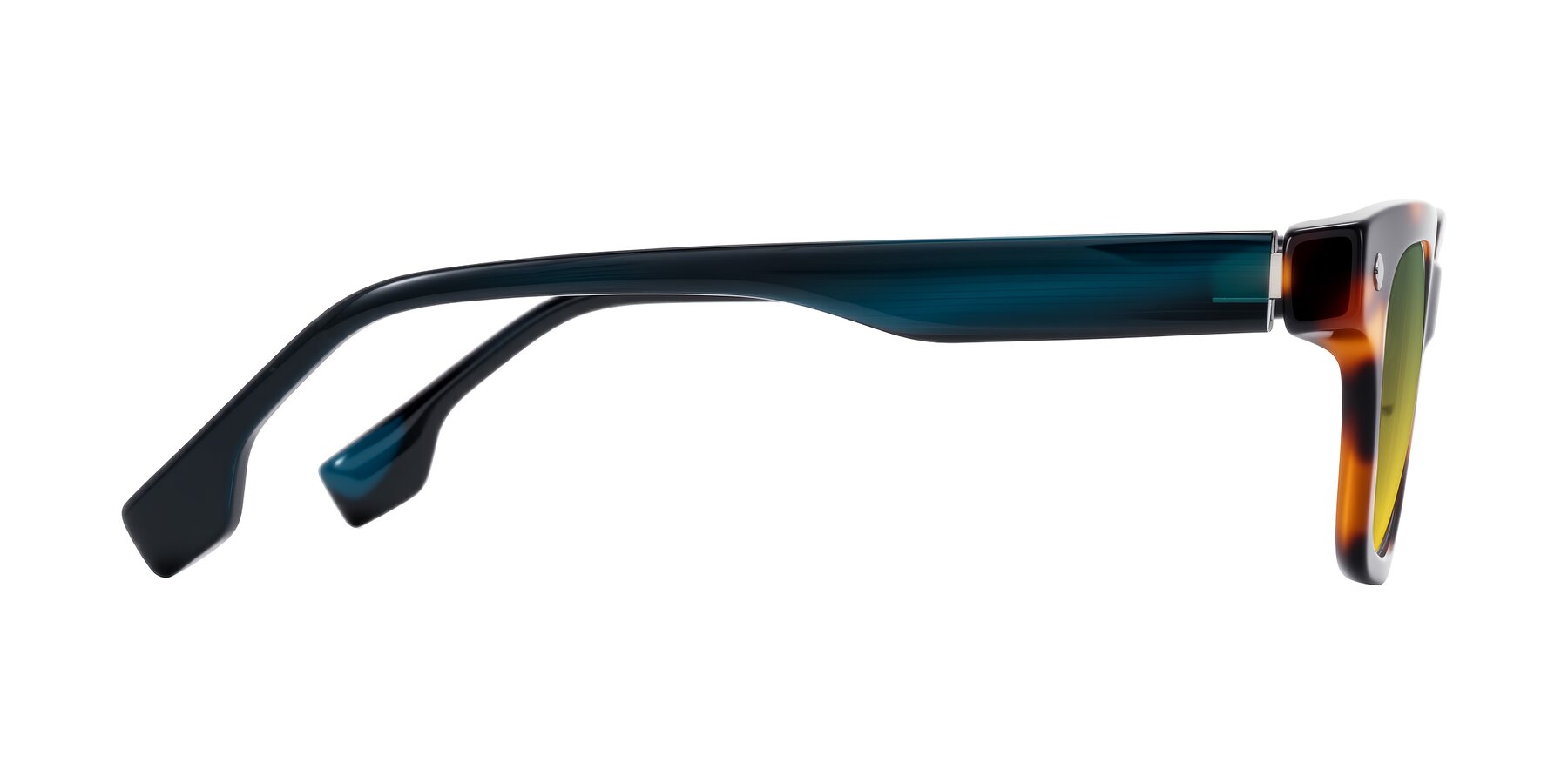 Side of Jensen in Tortoise/Teal Striped with Green / Yellow Gradient Lenses