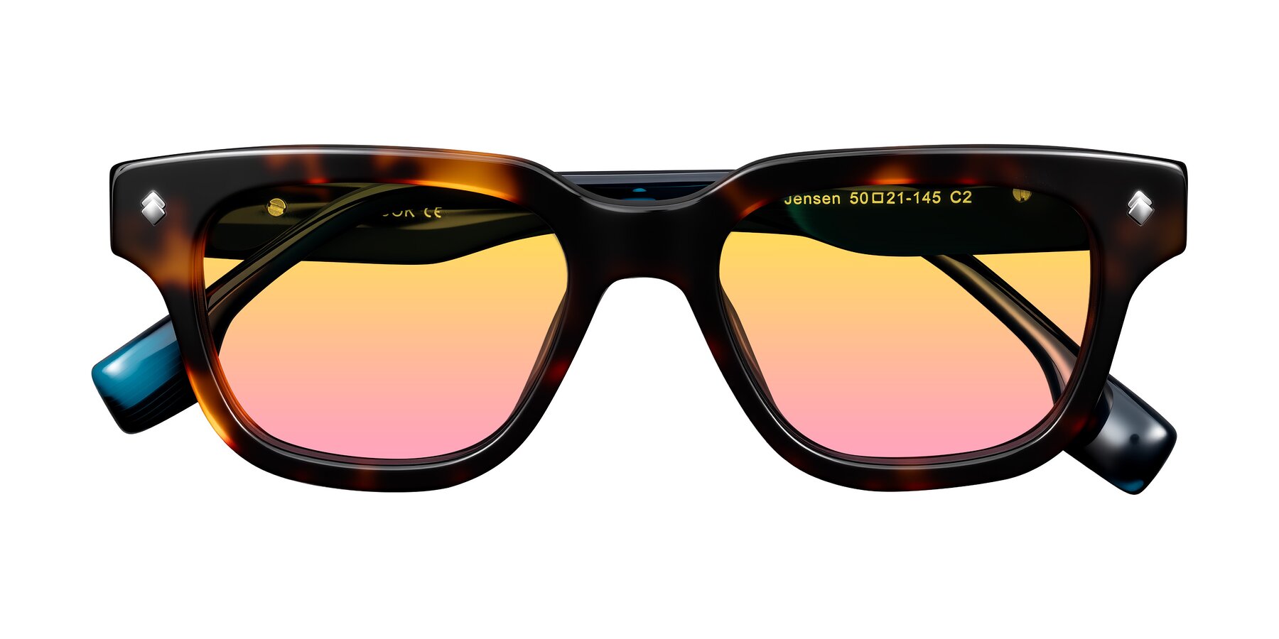 Folded Front of Jensen in Tortoise/Teal Striped with Yellow / Pink Gradient Lenses