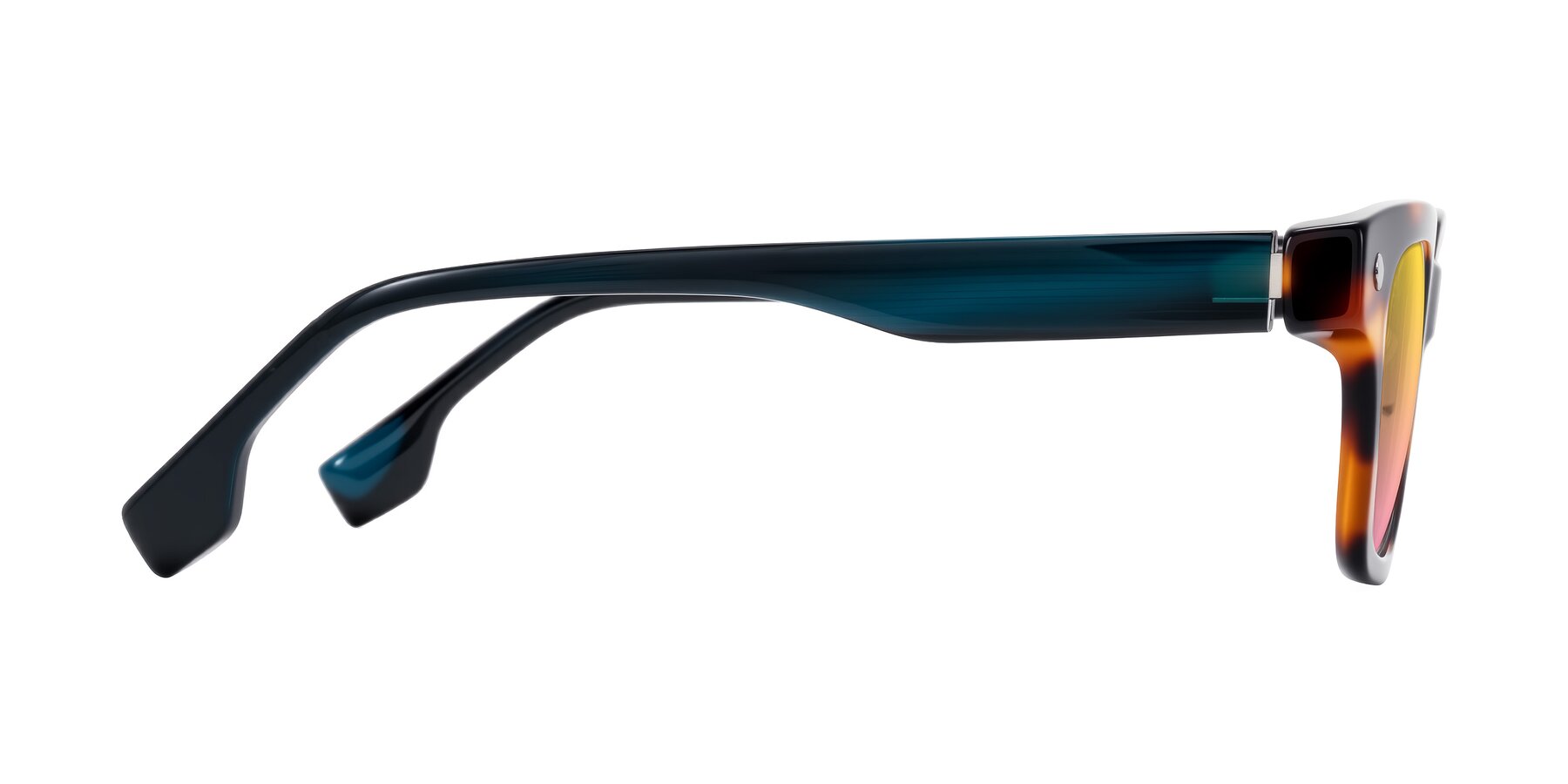 Side of Jensen in Tortoise/Teal Striped with Yellow / Pink Gradient Lenses