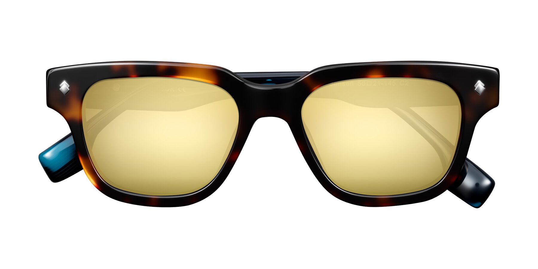 Folded Front of Jensen in Tortoise/Teal Striped with Gold Mirrored Lenses