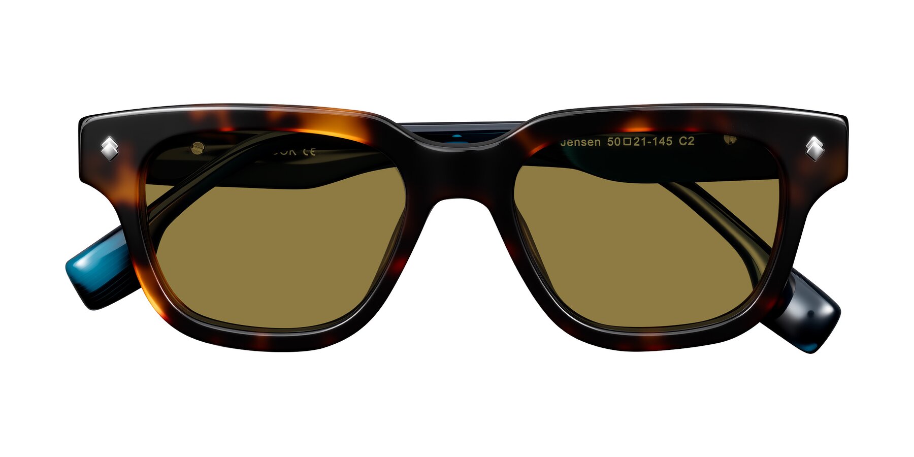 Folded Front of Jensen in Tortoise/Teal Striped with Brown Polarized Lenses