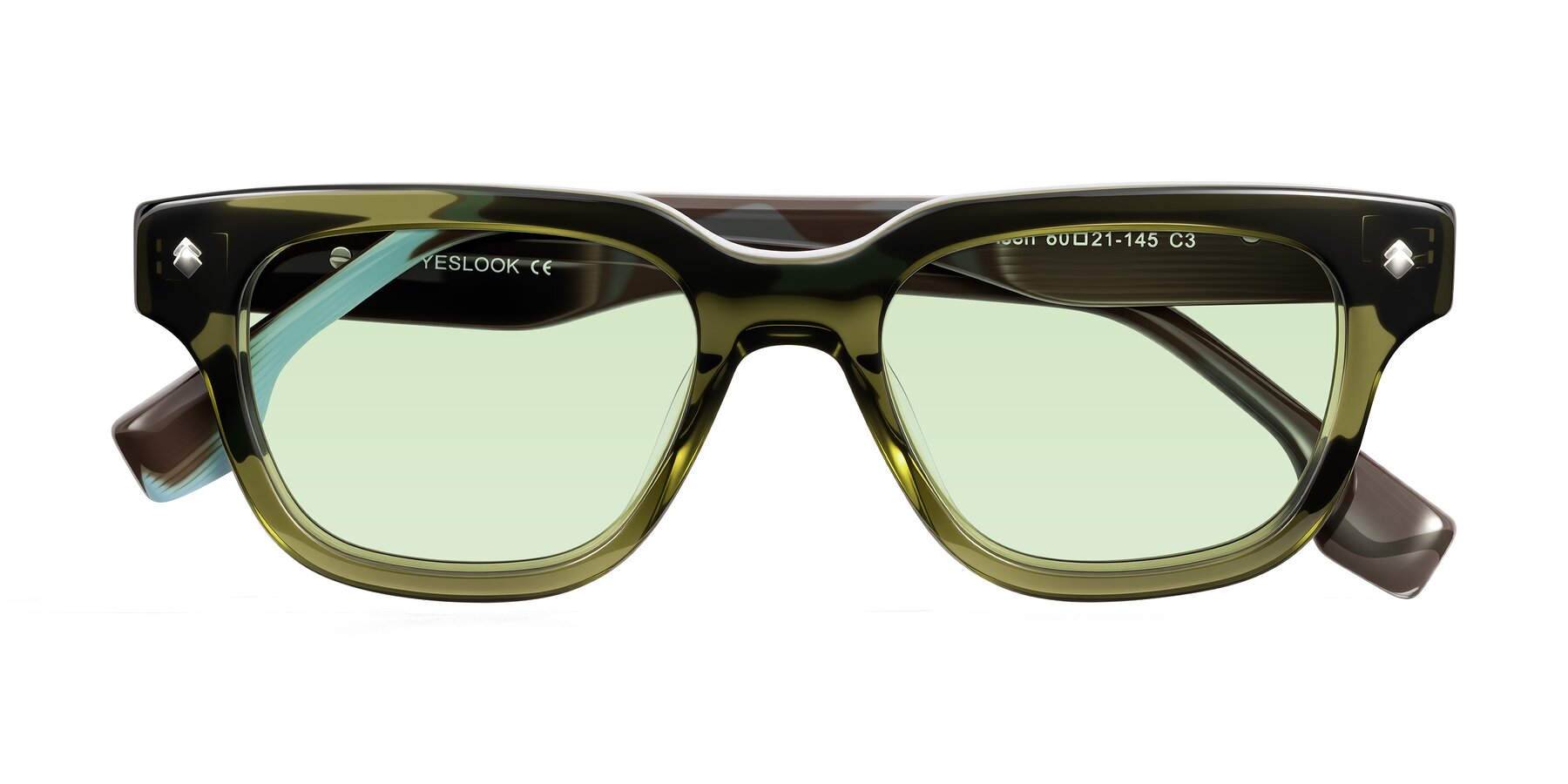 Folded Front of Jensen in Moss Green/Light Blue Striped with Light Green Tinted Lenses