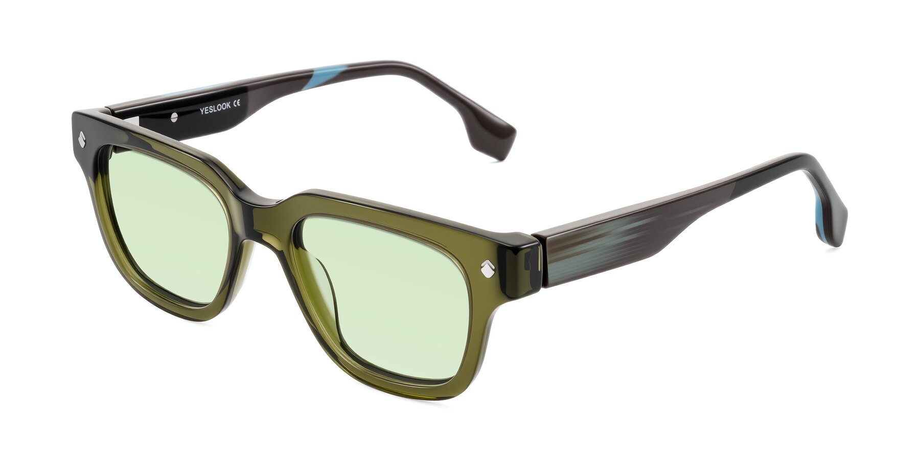 Angle of Jensen in Moss Green/Light Blue Striped with Light Green Tinted Lenses