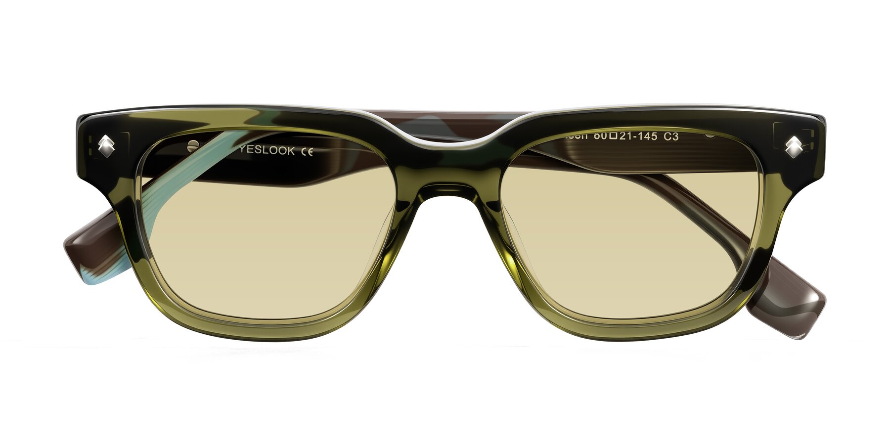 Folded Front of Jensen in Moss Green/Light Blue Striped with Light Champagne Tinted Lenses
