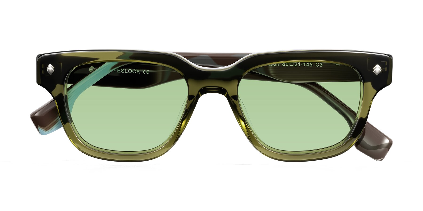 Folded Front of Jensen in Moss Green/Light Blue Striped with Medium Green Tinted Lenses