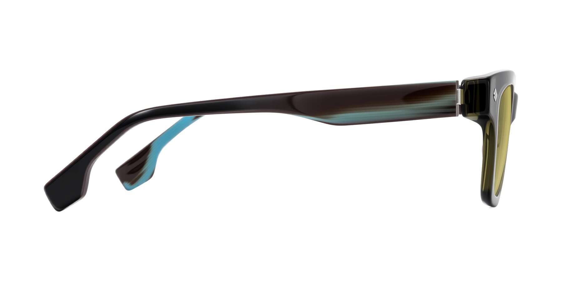 Side of Jensen in Moss Green/Light Blue Striped with Medium Champagne Tinted Lenses