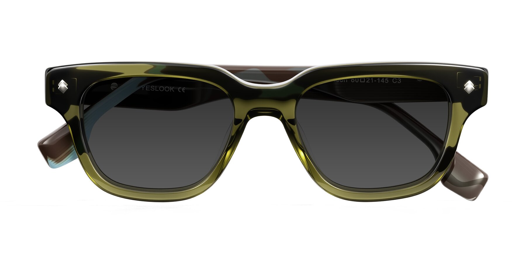 Folded Front of Jensen in Moss Green/Light Blue Striped with Gray Tinted Lenses