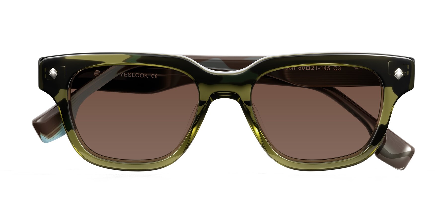 Folded Front of Jensen in Moss Green/Light Blue Striped with Brown Tinted Lenses