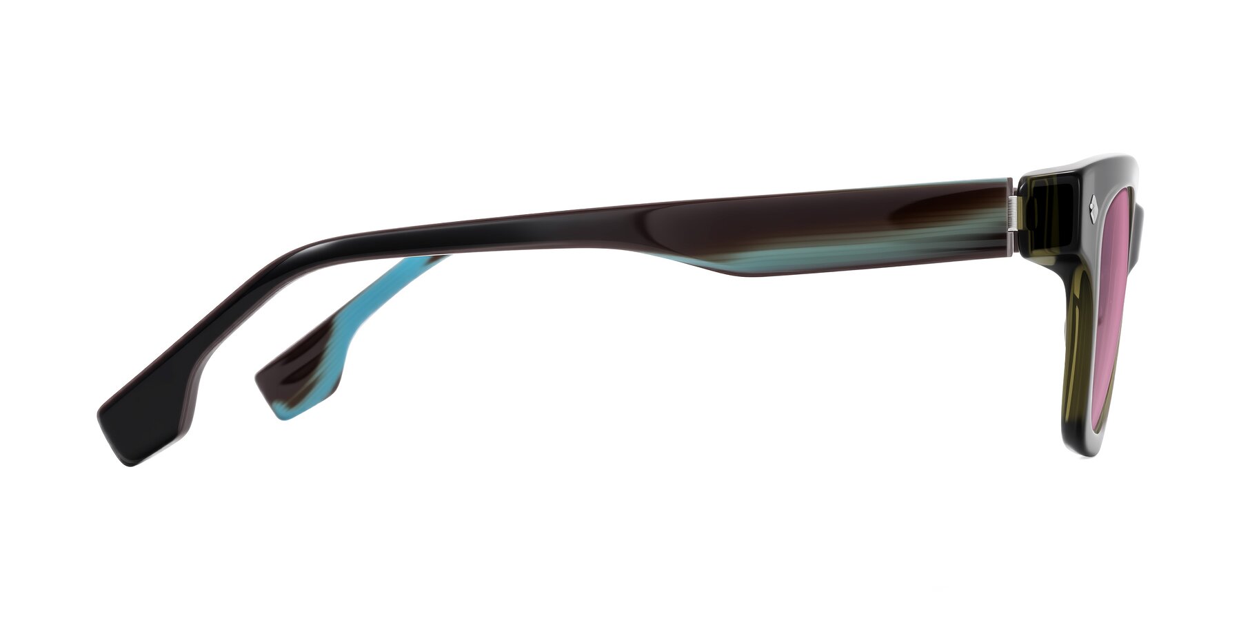 Side of Jensen in Moss Green/Light Blue Striped with Medium Wine Tinted Lenses