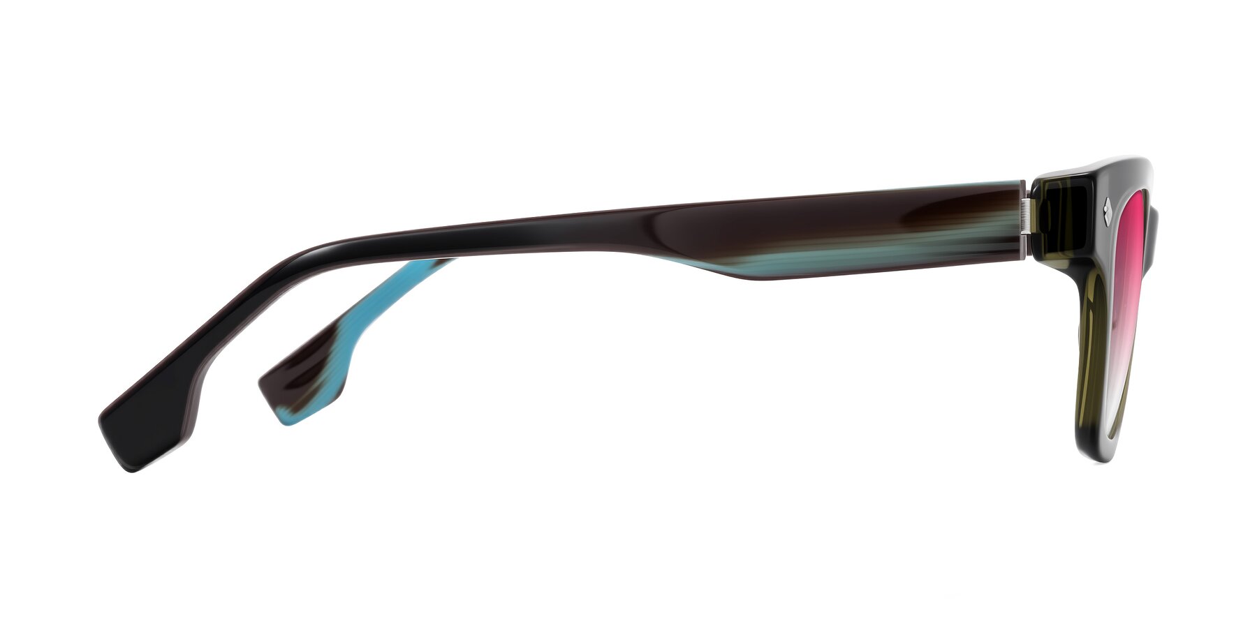 Side of Jensen in Moss Green/Light Blue Striped with Pink Gradient Lenses