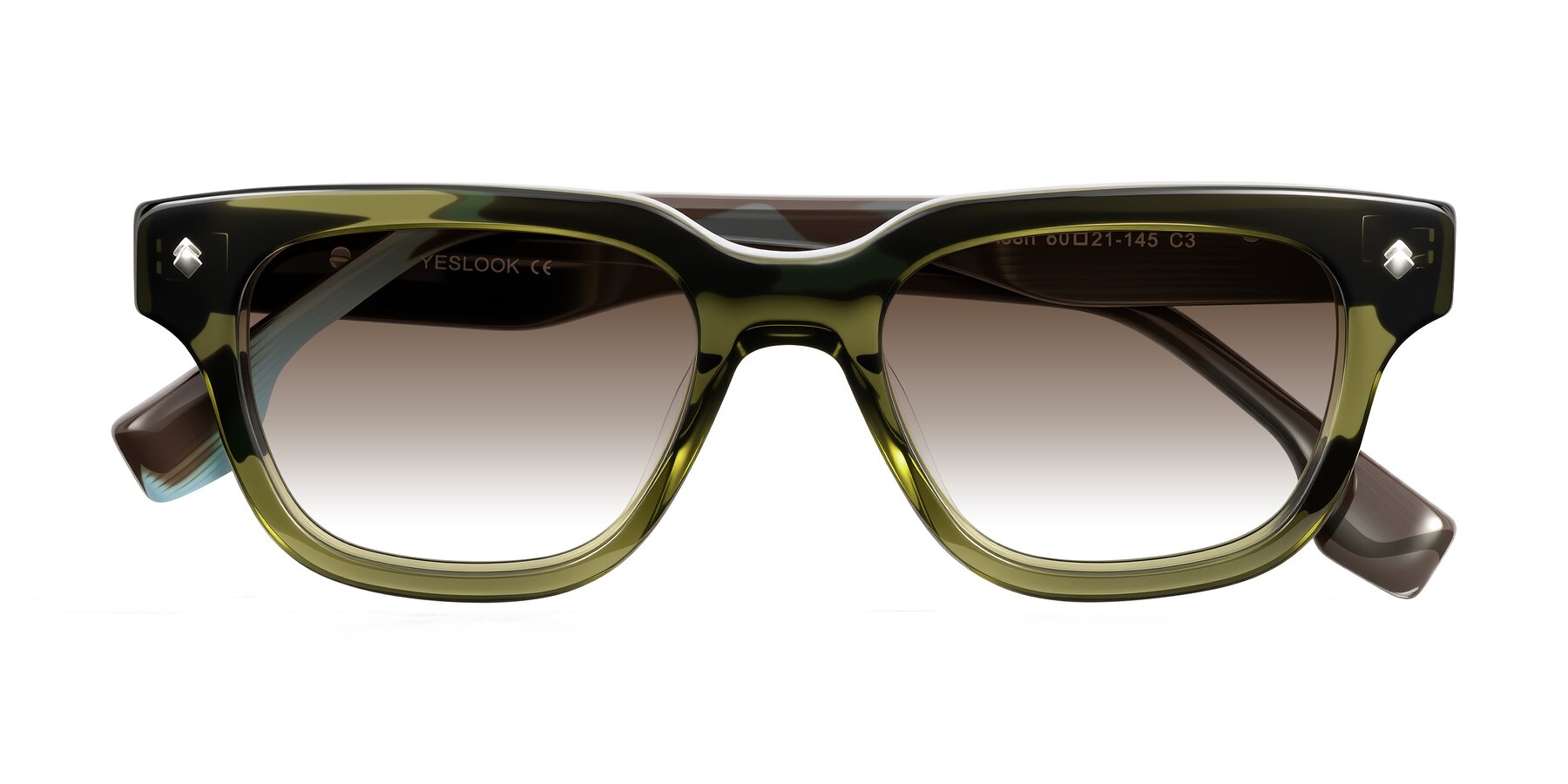 Folded Front of Jensen in Moss Green/Light Blue Striped with Brown Gradient Lenses