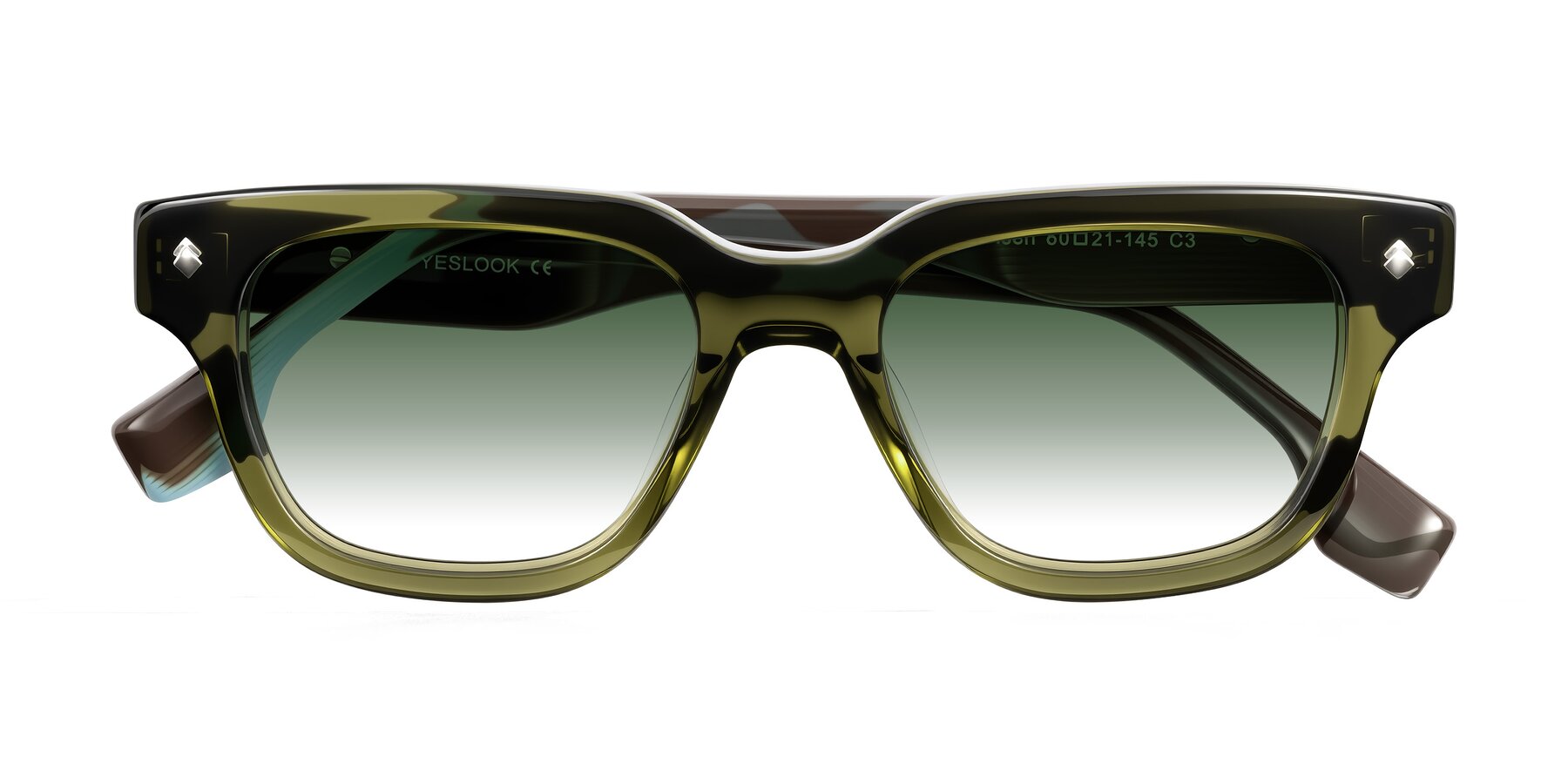 Folded Front of Jensen in Moss Green/Light Blue Striped with Green Gradient Lenses