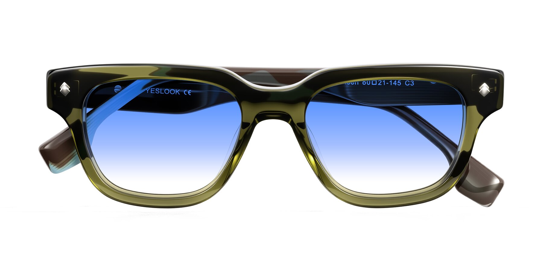 Folded Front of Jensen in Moss Green/Light Blue Striped with Blue Gradient Lenses