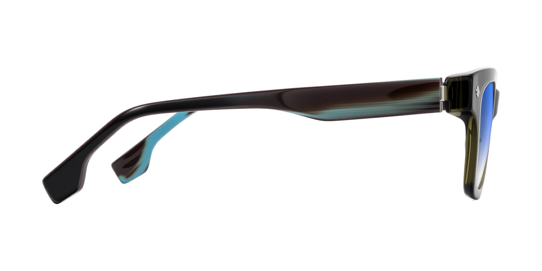 Side of Jensen in Moss Green/Light Blue Striped with Blue Gradient Lenses
