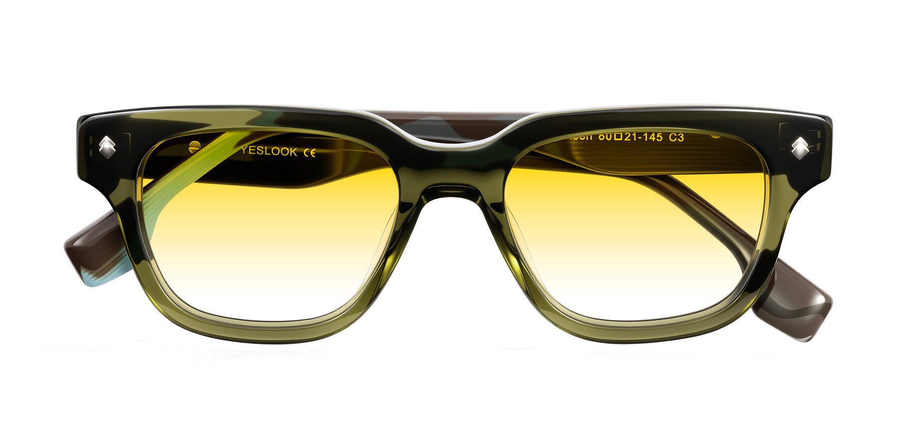 Folded Front of Jensen in Moss Green/Light Blue Striped with Yellow Gradient Lenses