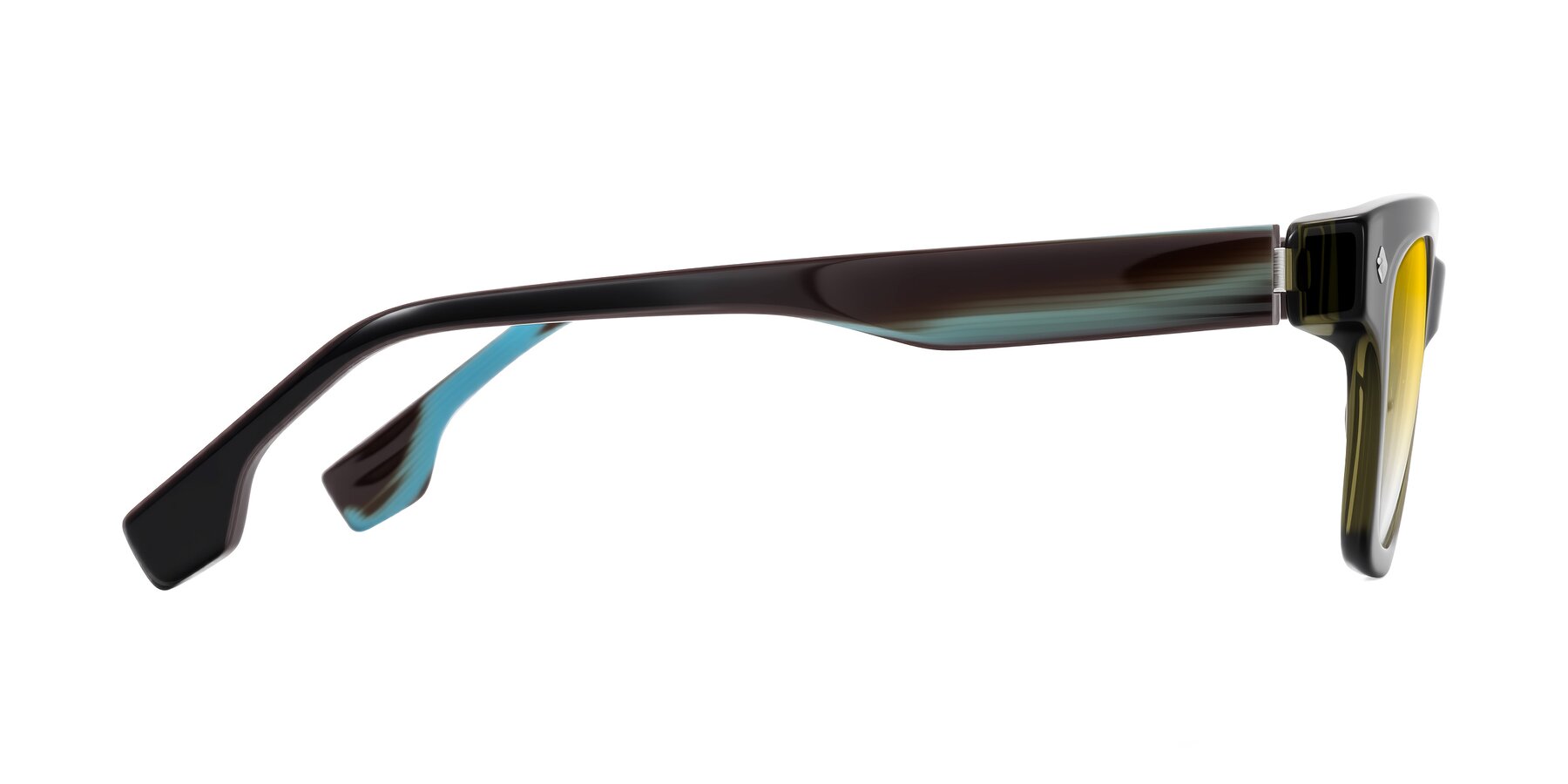 Side of Jensen in Moss Green/Light Blue Striped with Yellow Gradient Lenses