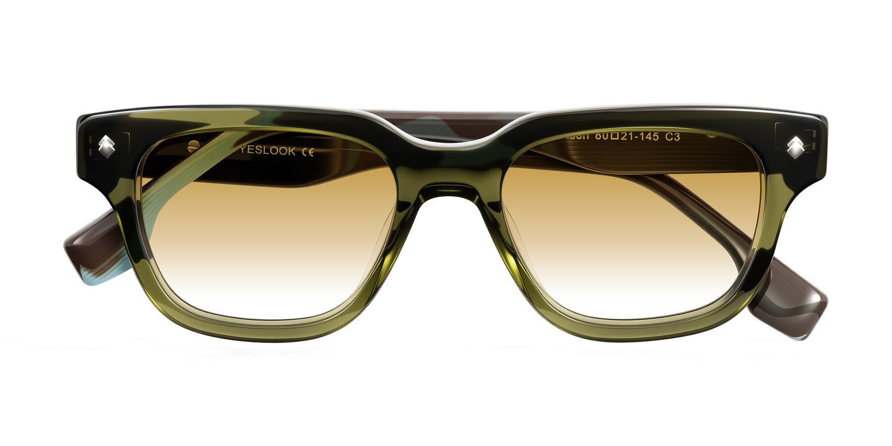 Folded Front of Jensen in Moss Green/Light Blue Striped with Champagne Gradient Lenses