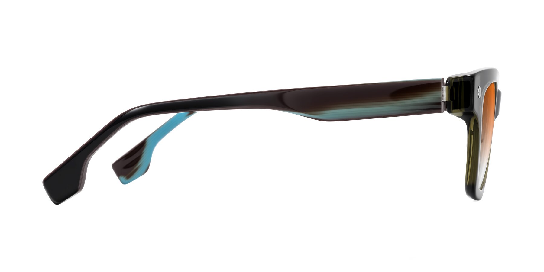 Side of Jensen in Moss Green/Light Blue Striped with Orange Gradient Lenses