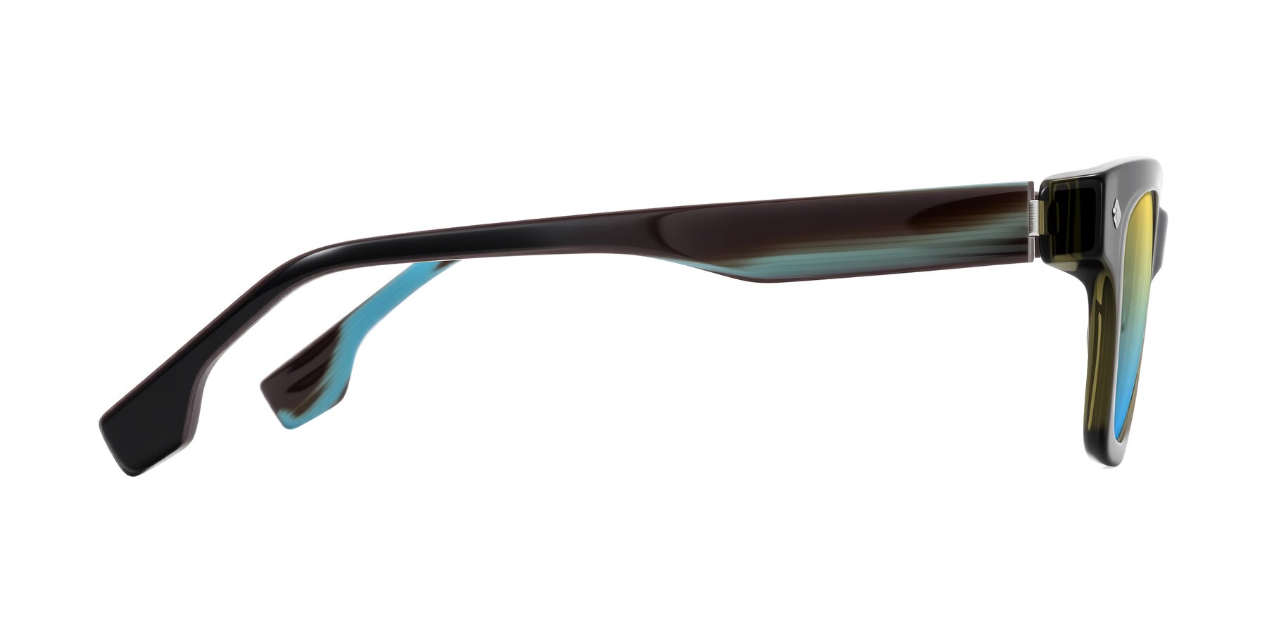 Side of Jensen in Moss Green/Light Blue Striped with Yellow / Blue Gradient Lenses