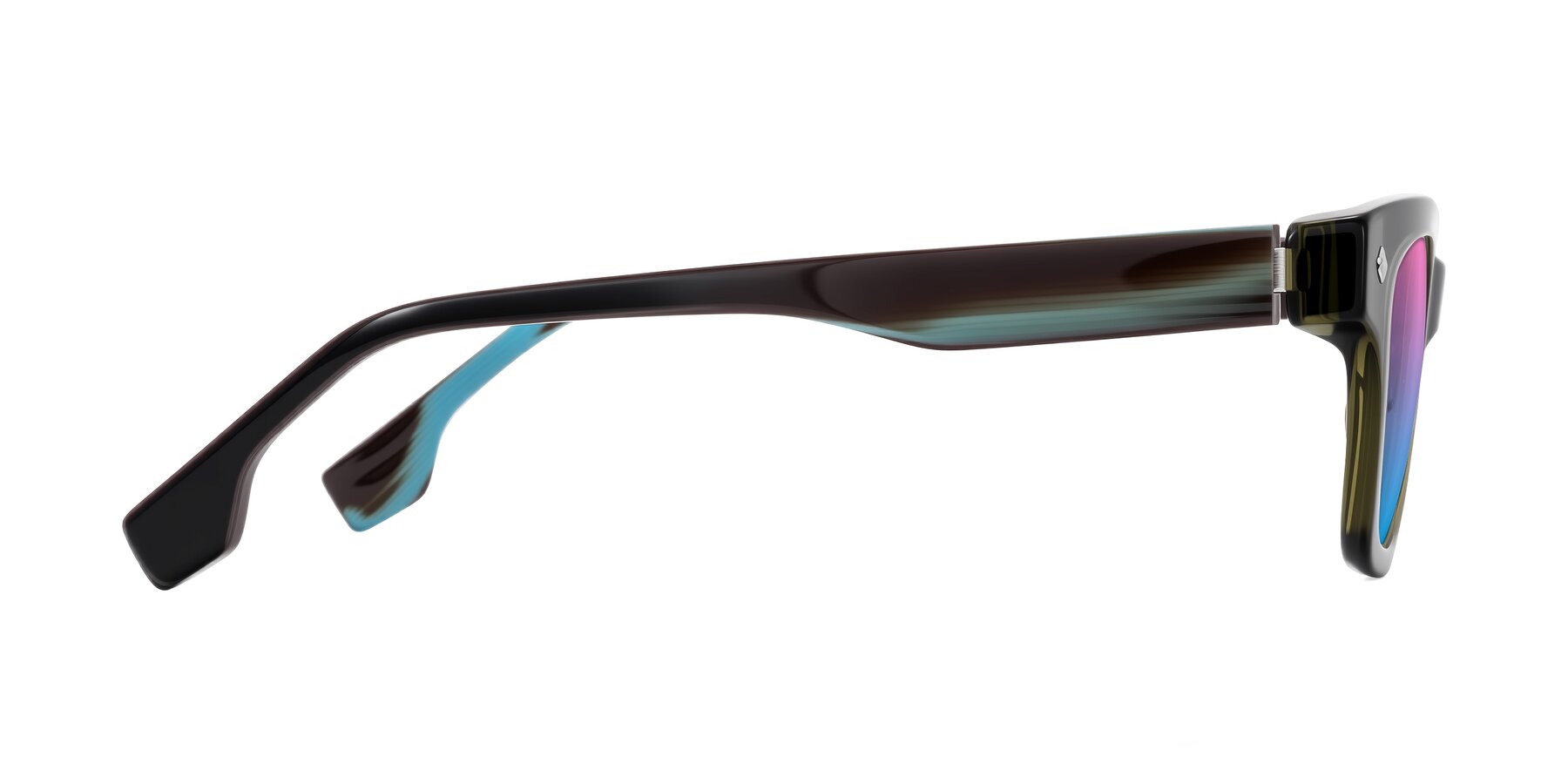 Side of Jensen in Moss Green/Light Blue Striped with Pink / Blue Gradient Lenses