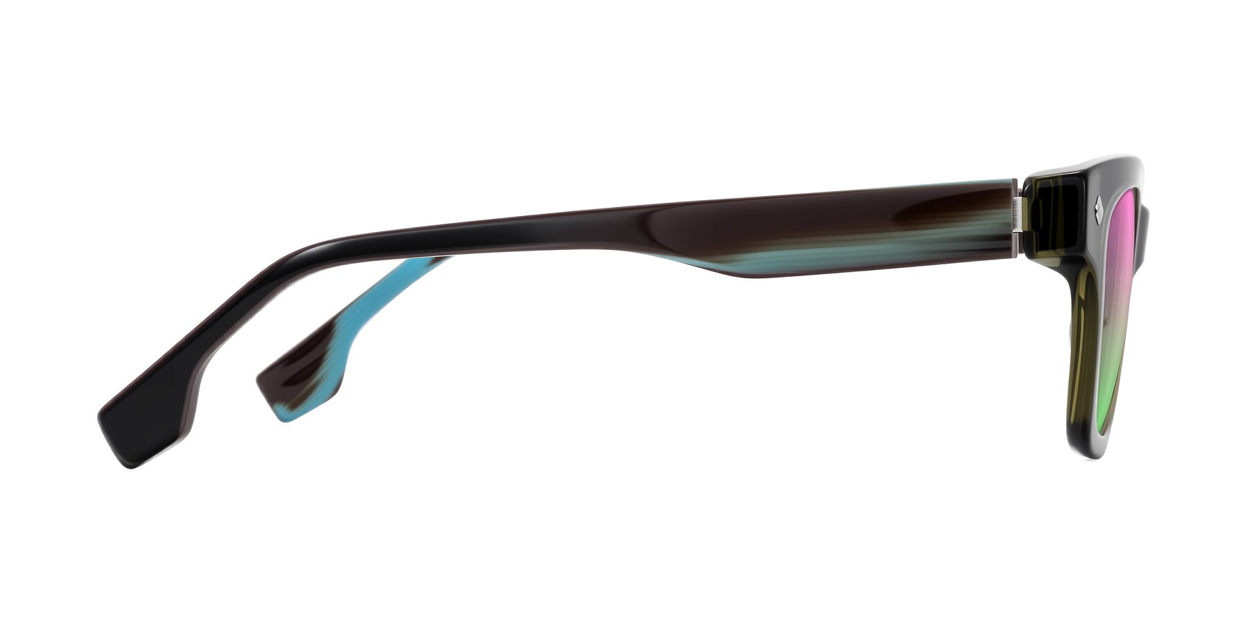 Side of Jensen in Moss Green/Light Blue Striped with Pink / Green Gradient Lenses