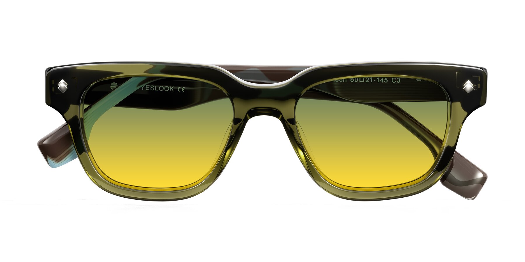 Folded Front of Jensen in Moss Green/Light Blue Striped with Green / Yellow Gradient Lenses