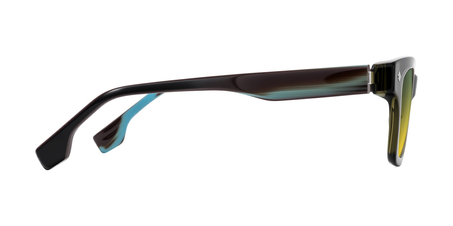 Side of Jensen in Moss Green/Light Blue Striped with Green / Yellow Gradient Lenses