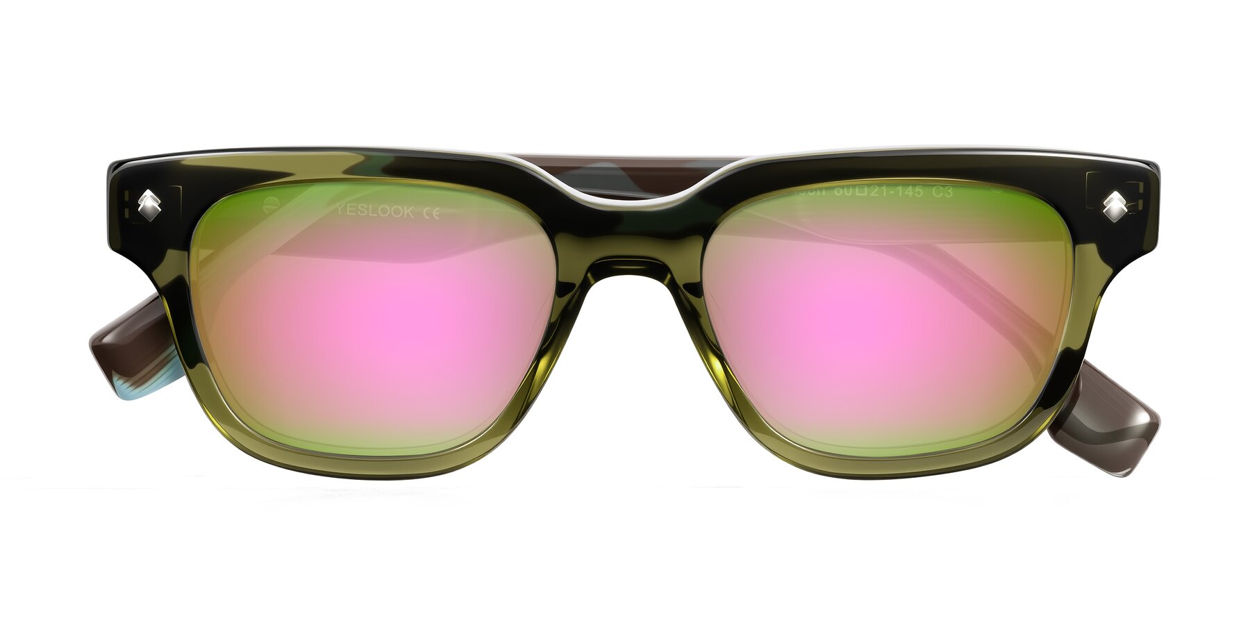 Folded Front of Jensen in Moss Green/Light Blue Striped with Pink Mirrored Lenses