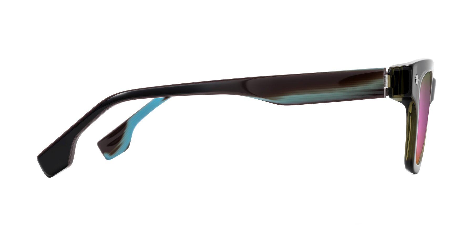Side of Jensen in Moss Green/Light Blue Striped with Pink Mirrored Lenses