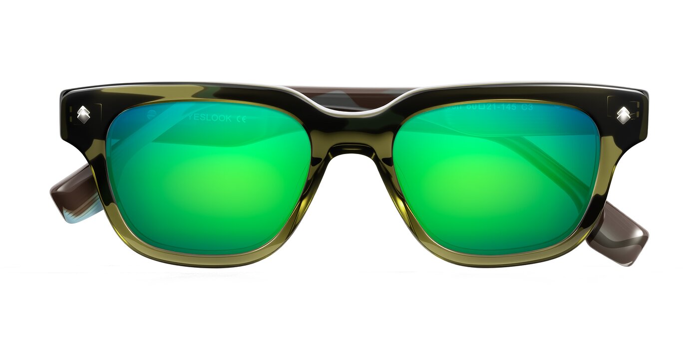 Jensen - Moss Green/Light Blue Striped Flash Mirrored Sunglasses