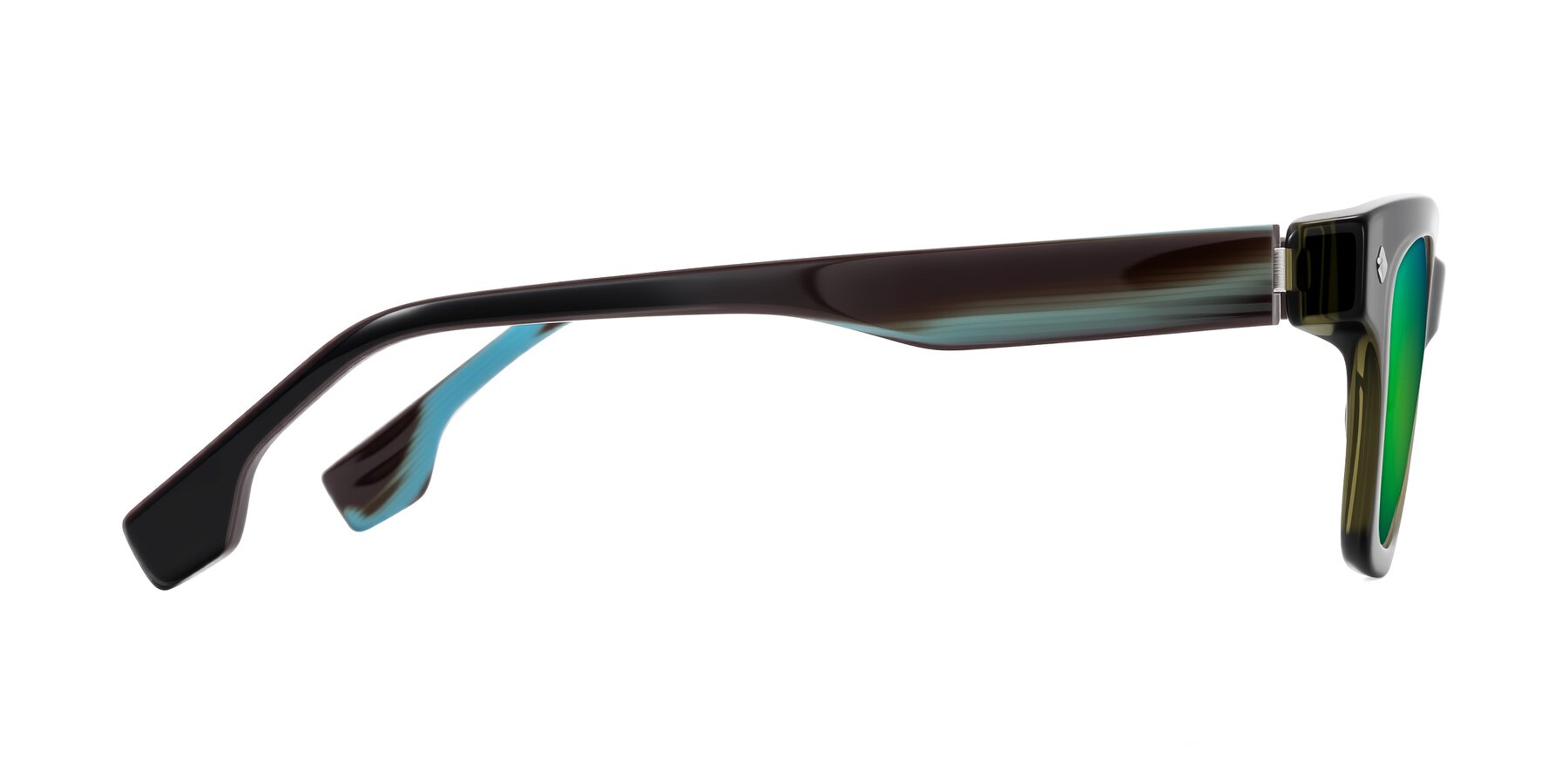 Side of Jensen in Moss Green/Light Blue Striped with Green Mirrored Lenses