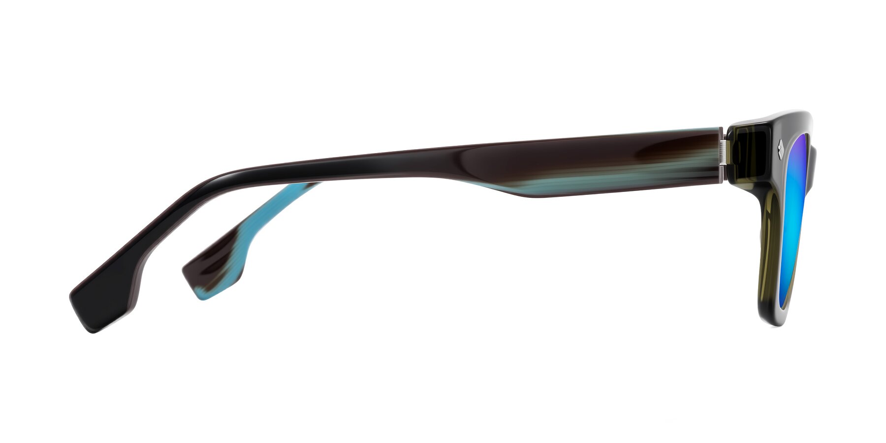 Side of Jensen in Moss Green/Light Blue Striped with Blue Mirrored Lenses