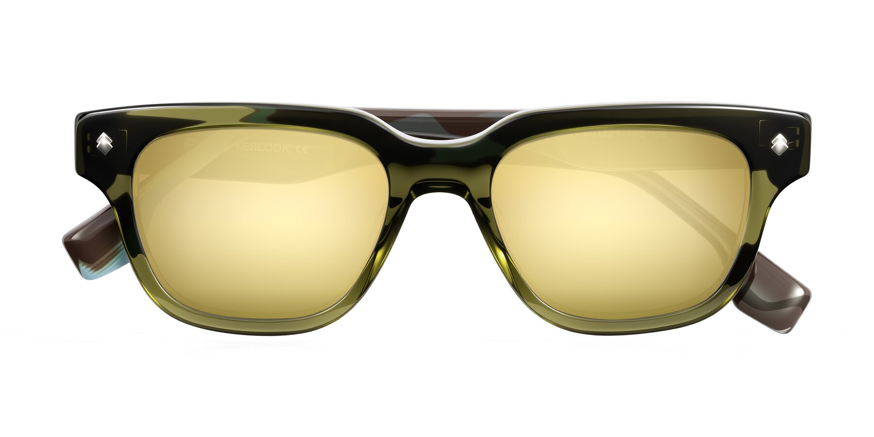 Folded Front of Jensen in Moss Green/Light Blue Striped with Gold Mirrored Lenses