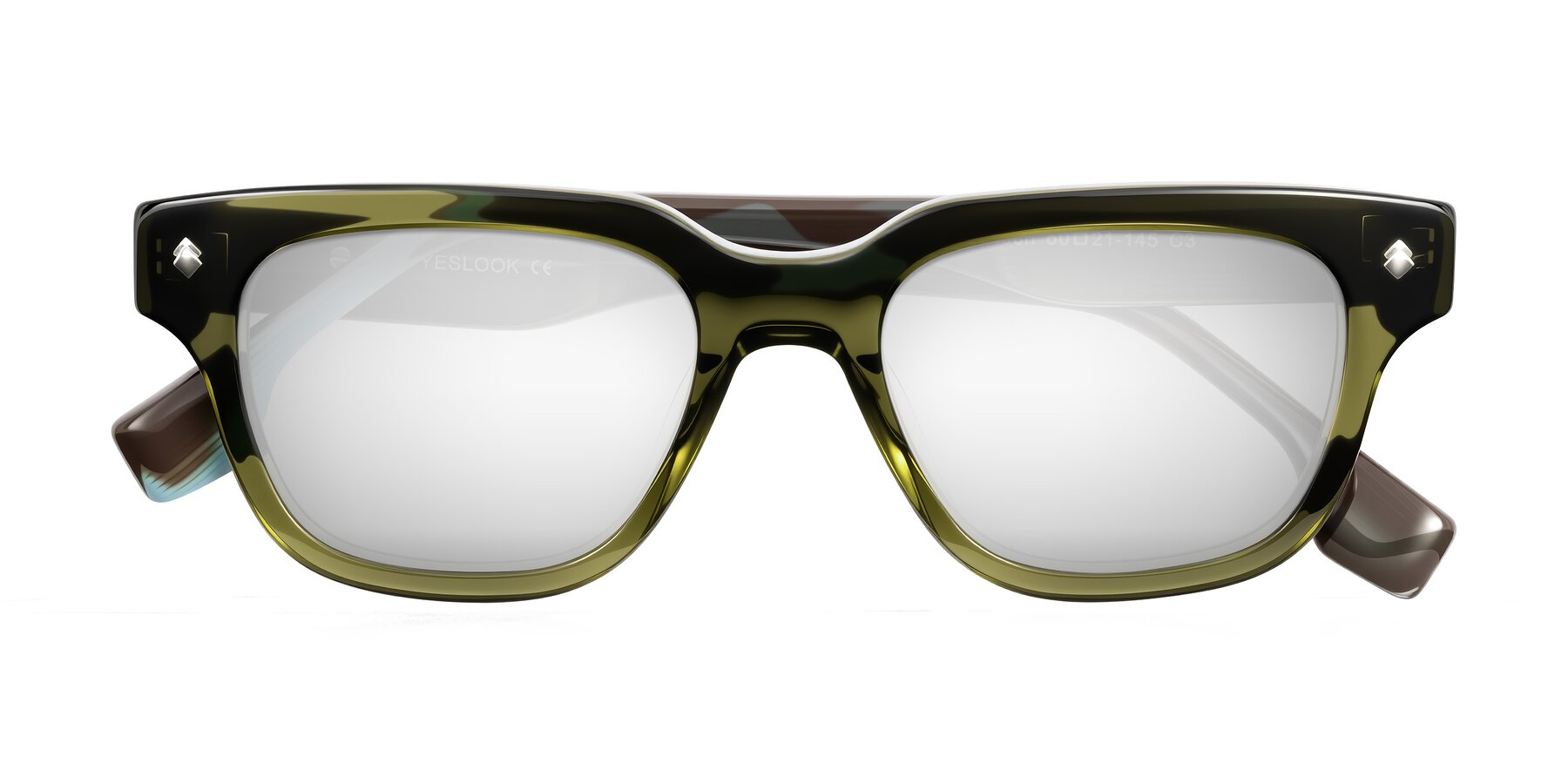 Folded Front of Jensen in Moss Green/Light Blue Striped with Silver Mirrored Lenses