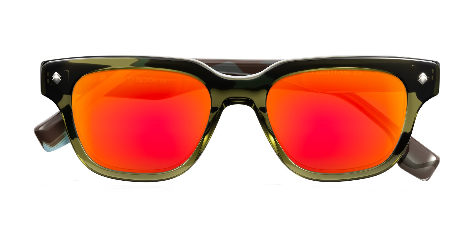 Folded Front of Jensen in Moss Green/Light Blue Striped with Red Gold Mirrored Lenses