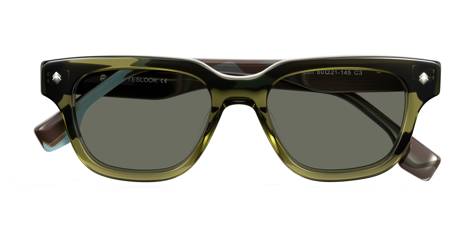 Folded Front of Jensen in Moss Green/Light Blue Striped with Gray Polarized Lenses