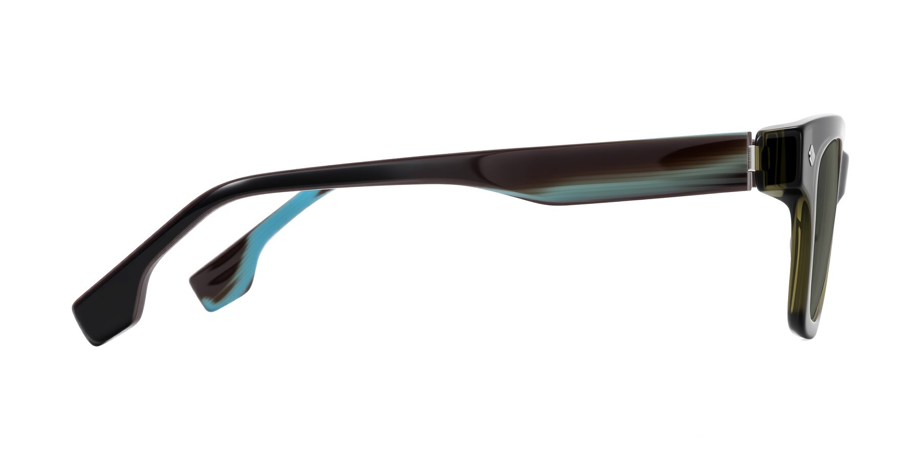 Side of Jensen in Moss Green/Light Blue Striped with Gray Polarized Lenses