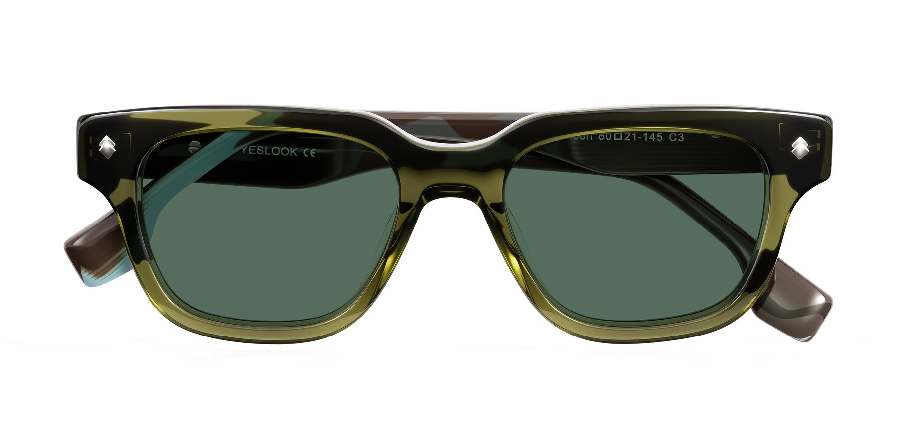 Folded Front of Jensen in Moss Green/Light Blue Striped with Green Polarized Lenses