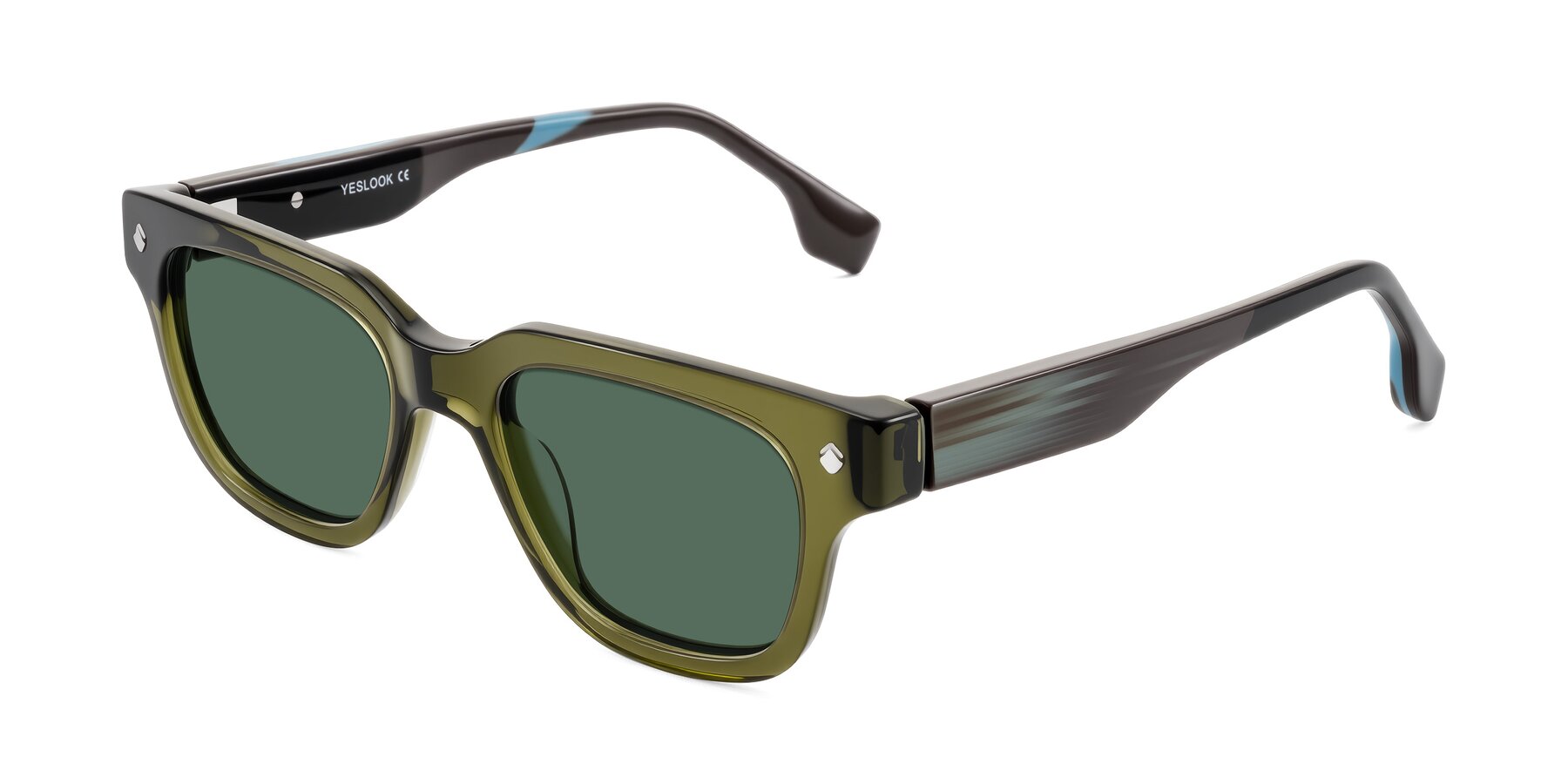 Angle of Jensen in Moss Green/Light Blue Striped with Green Polarized Lenses
