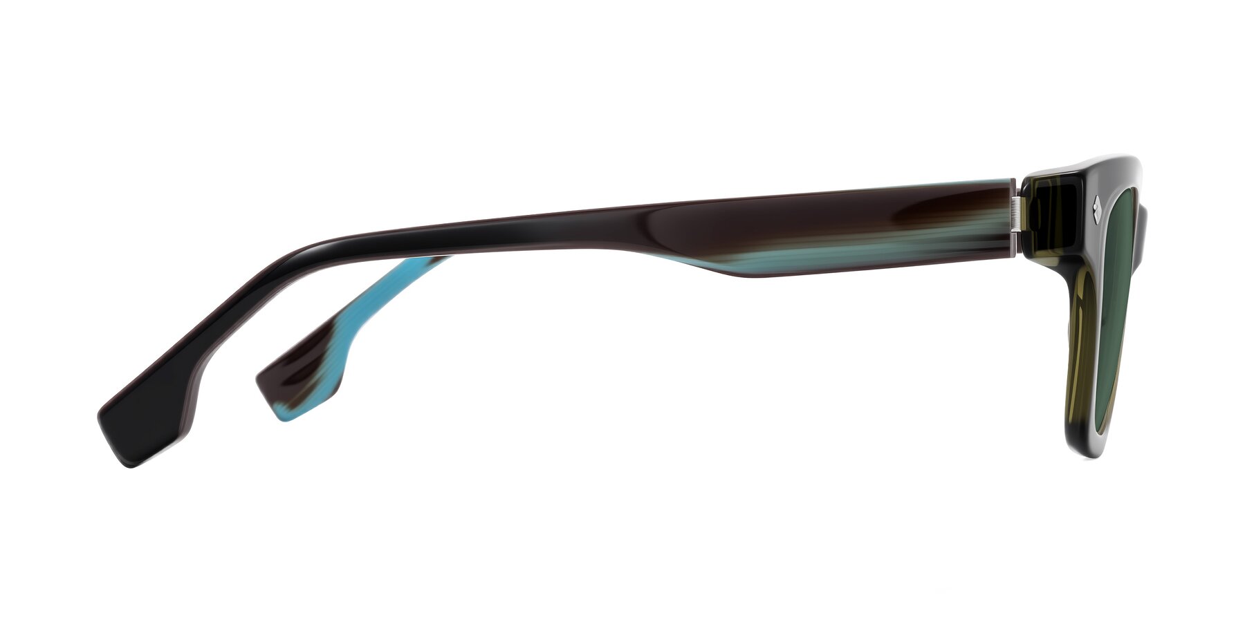 Side of Jensen in Moss Green/Light Blue Striped with Green Polarized Lenses