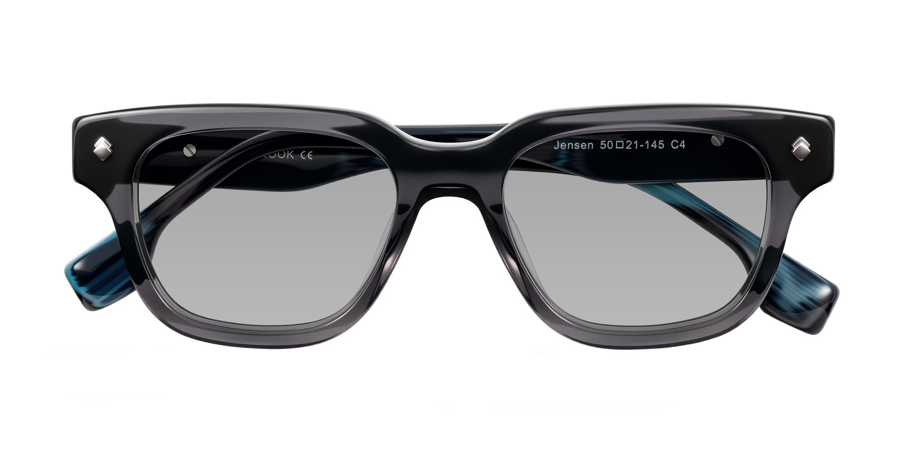 Folded Front of Jensen in Gray/Blue Striped with Light Gray Tinted Lenses