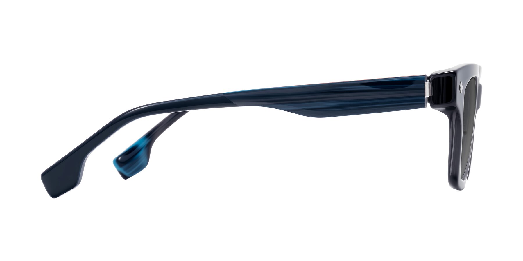 Side of Jensen in Gray/Blue Striped with Medium Gray Tinted Lenses